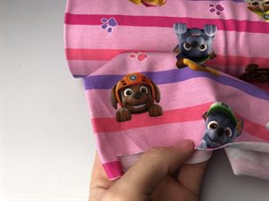 Bomuldsjersey - med Paw Patrol i lyserød og fine striber